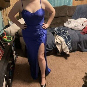 Elegant Blue Spaghetti Strap Dress